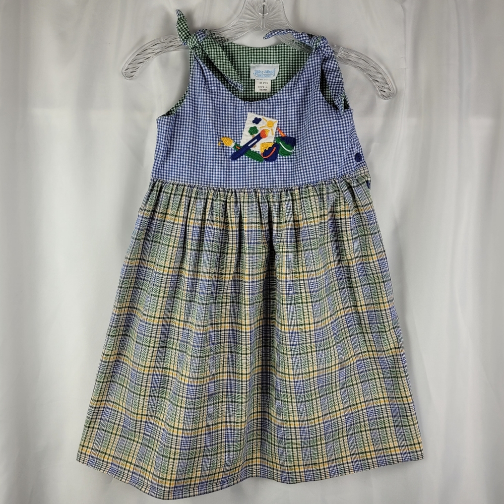 Vintage Patsy Aiken Designs Painting Art Gingham Plaid Girls Jumper Dress Size 6